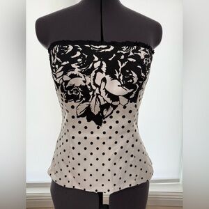 White House Black Market Black and White Strapless Bodysuit